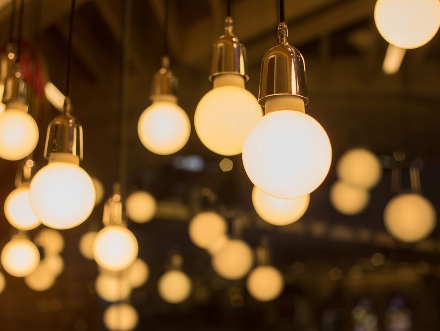 Light bulbs hanging from ceiling